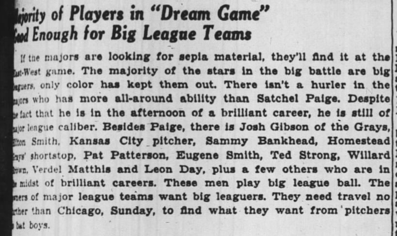 Wendell Smith lists some of the Black baseball players he considers major league level, 1942