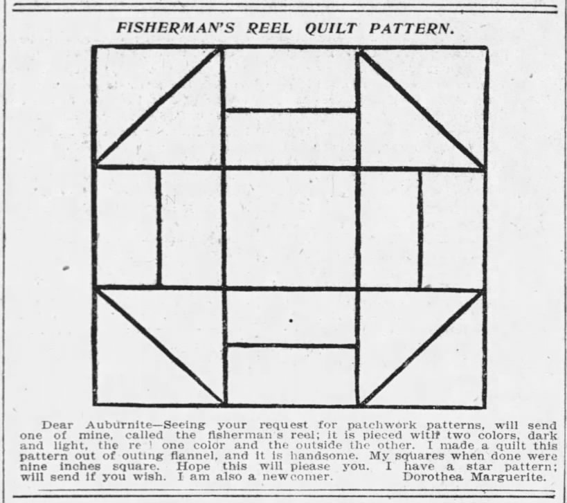"Fisherman's Reel Quilt Pattern" (1905)