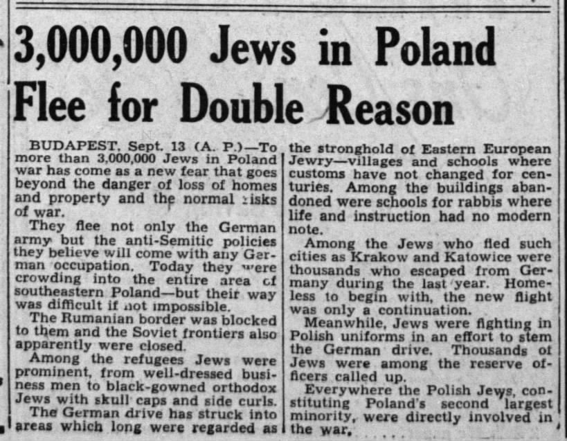 Polish Jews attempt to flee not only the German army but also anti-Semitic policies