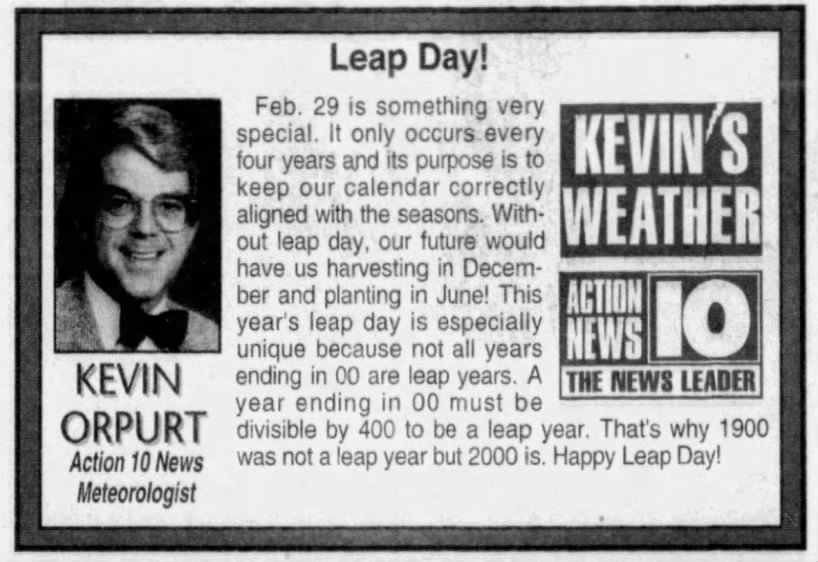 Succinct explanation of the purpose of Leap Day from February 29, 2000