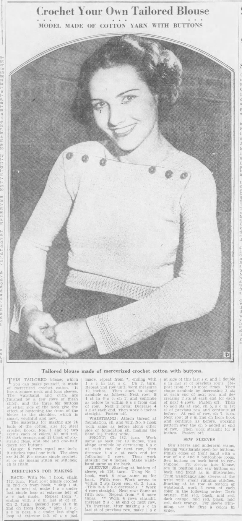 "Tailored blouse" crochet pattern (1935)