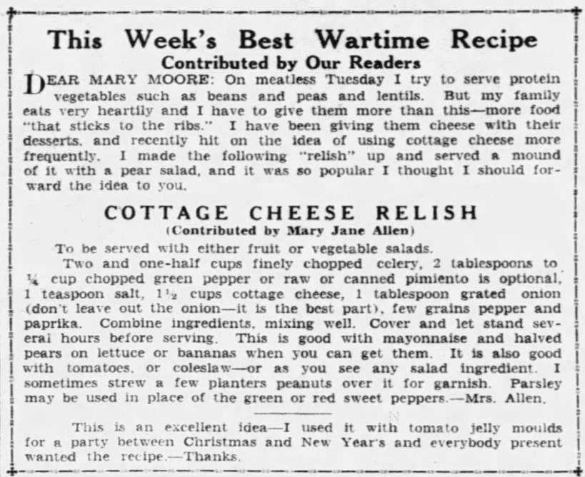 Cottage Cheese Relish (1944)