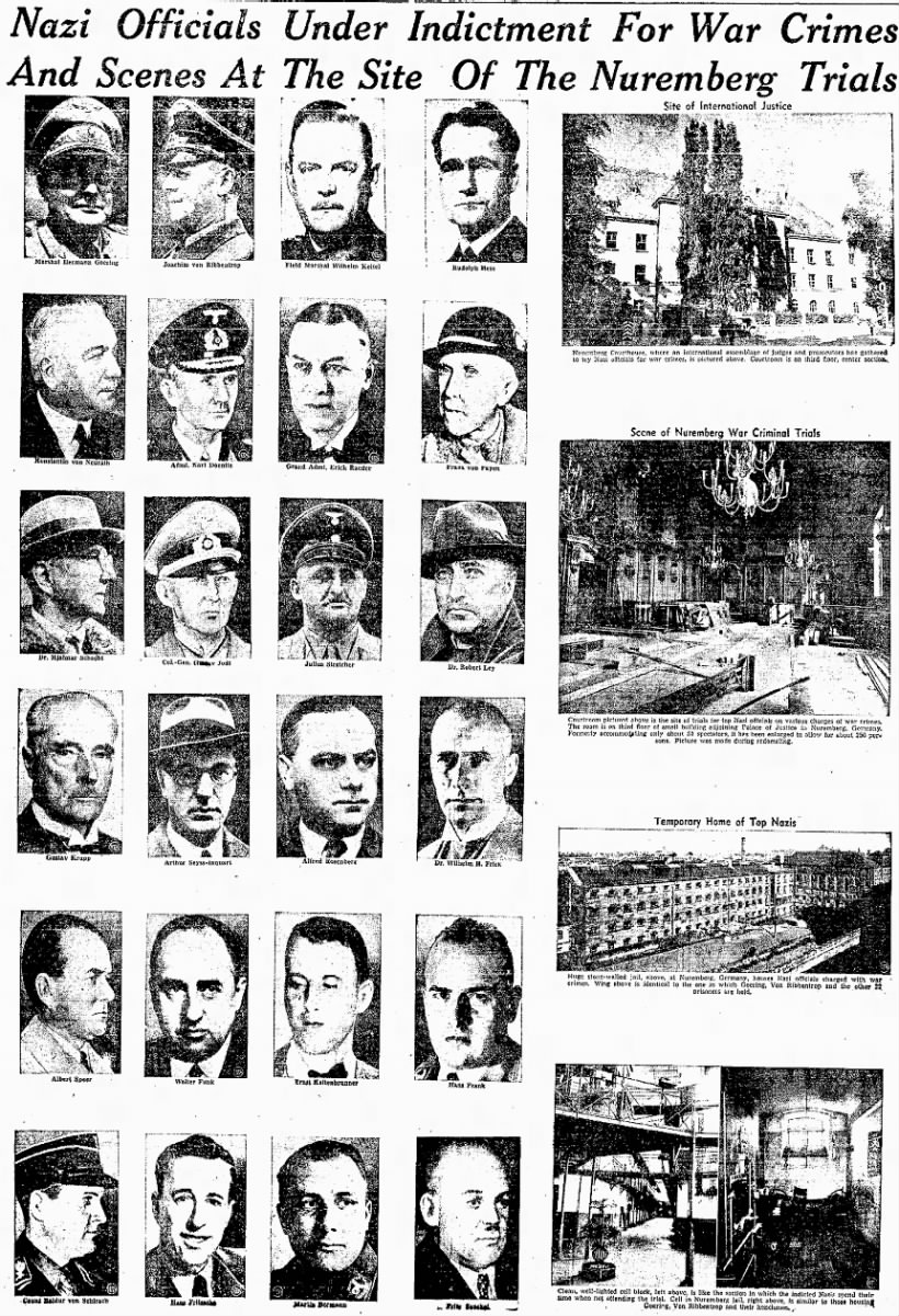 Pictures of the 24 Nazi leaders being prosecuted for war crimes at the Nuremberg Trials