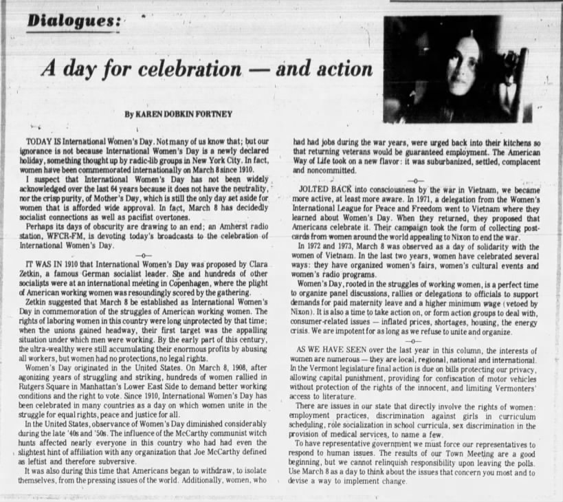 Opinion: International Women's Day is "a day for celebration--and action" (1974)