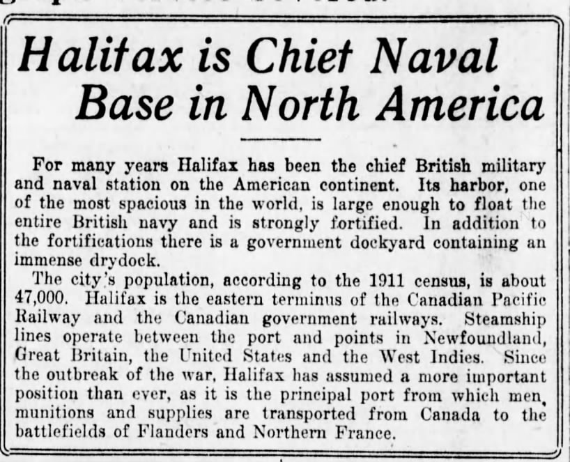 "Halifax is Chief Naval Base in North America"