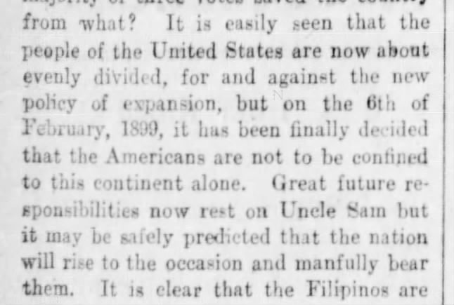 Excerpt from Canadian editorial says outbreak of war in the Philippines shows US expansionism