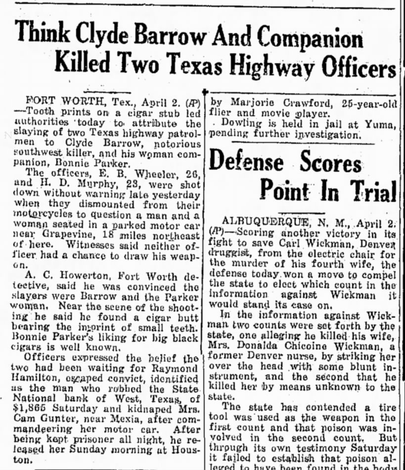 Bonnie and Clyde's alleged involvement in the Grapevine killings