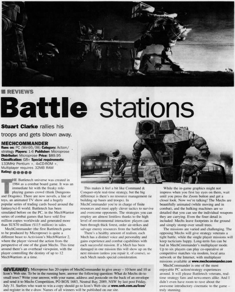 Battle Stations by Stuart Clarke - review of MechCommander game
