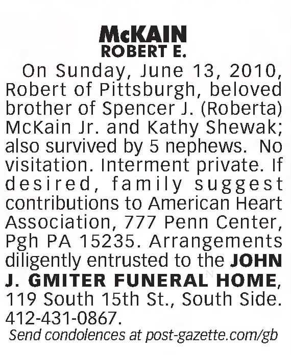 McKain Robert Obituary
2- June 2010