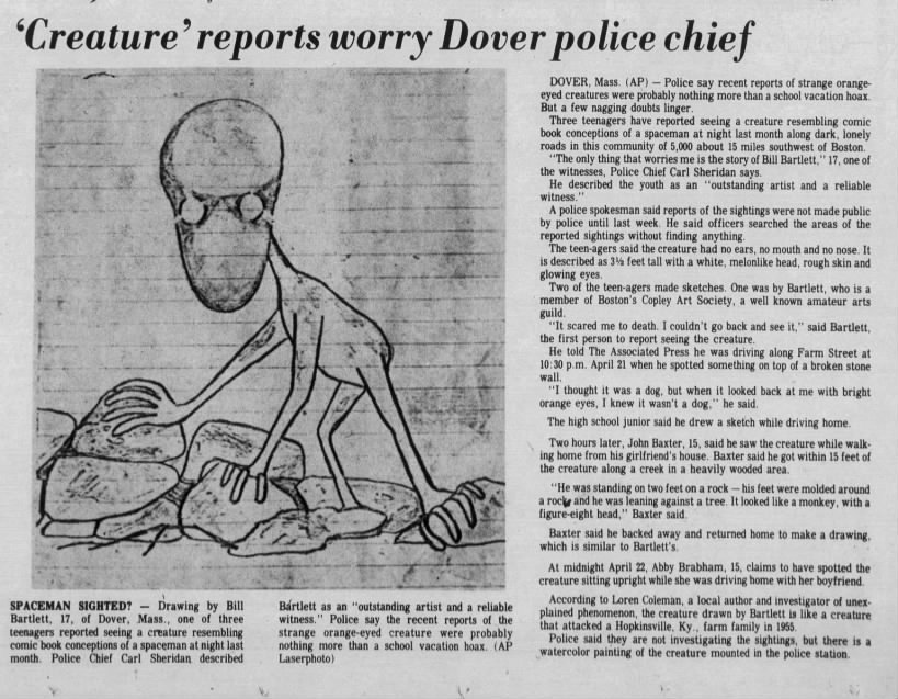 1977-05-16 ‘Creature’ reports worry Dover police chief

Transcript-Telegram (Holyoke, MA), p. 1