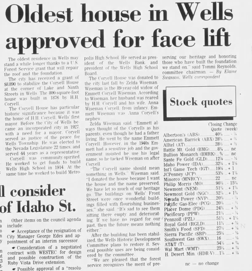 1996.08.10 Oldest house in Wells, owned by Emmett Coryell Wiseman