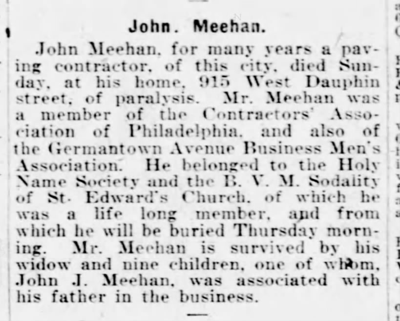 John Meehan died  2 Mar 1919