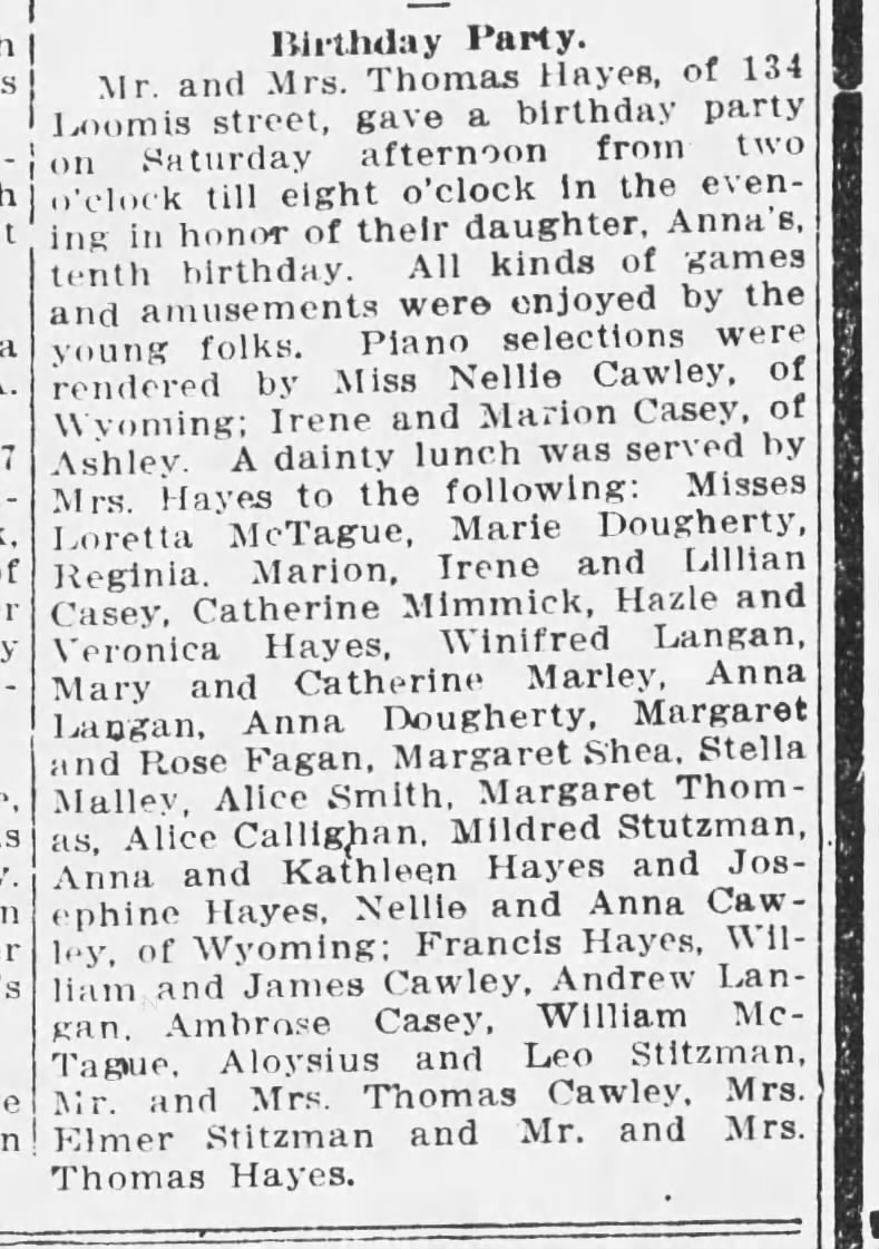 Anna Langan and other names.
1912