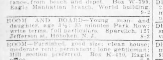 Anthony Sparelich looking for a room for Ruth and him in Brooklyn May 1922.  Who has Johnnie??