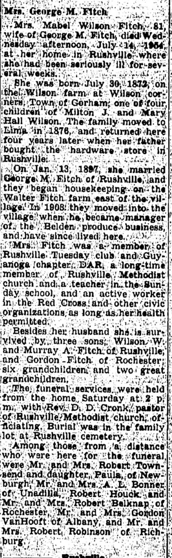 Mabel Wilson Fitch Obituary
JUly 1954