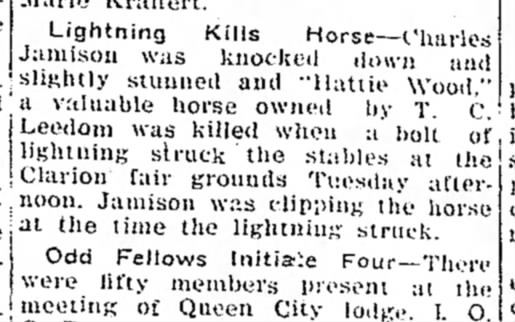 Charles Jamison struck by Lightning 1924