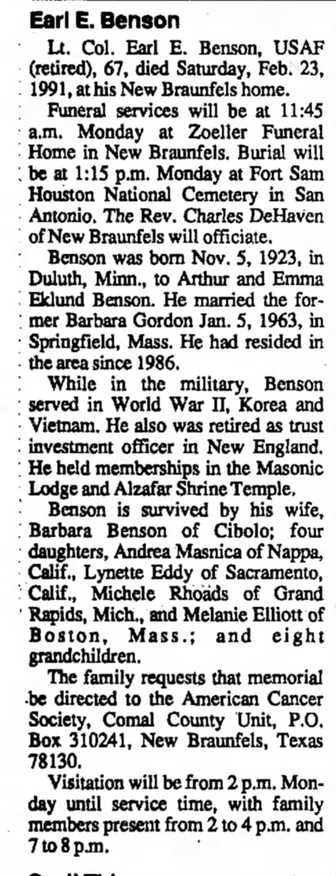 Obituary for Earl E. Benson