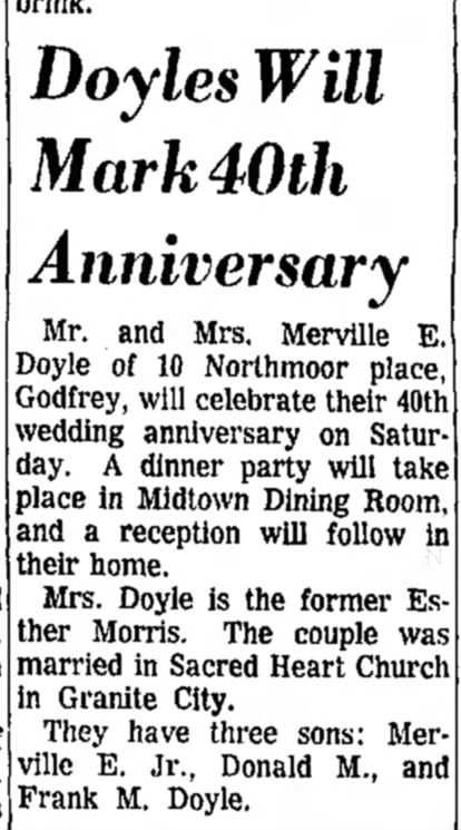 Doyles 40th Anniversary  Alton Evening Telegraph 14 Oct 1964