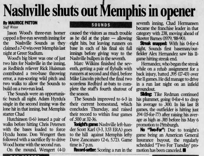 Nashville Shuts Out Memphis in Opener