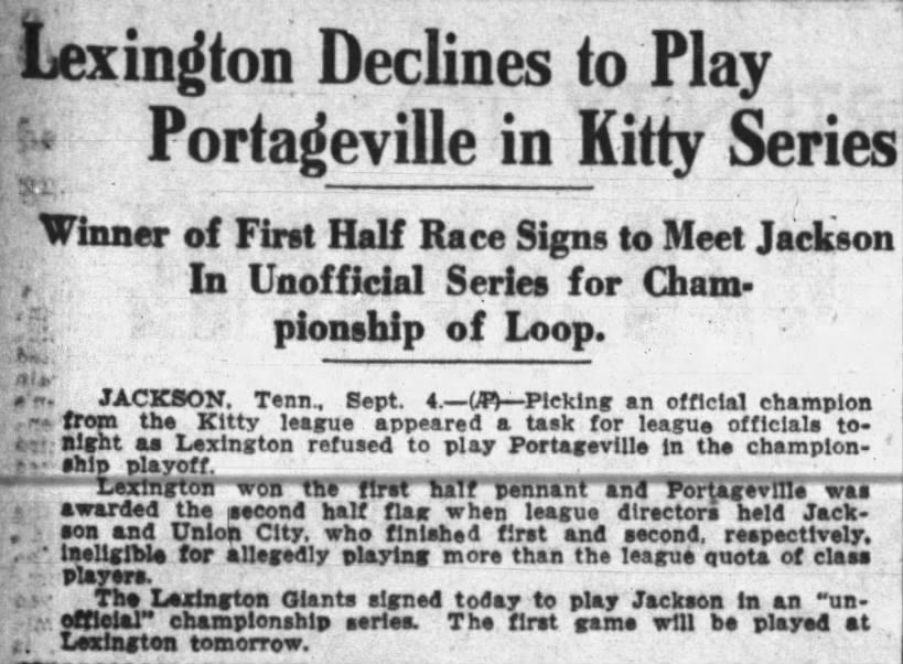 Lexington Declines to Play Portageville in Kitty Series