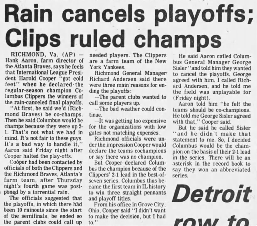 Rain Cancels Playoffs; Clips Ruled Champs
