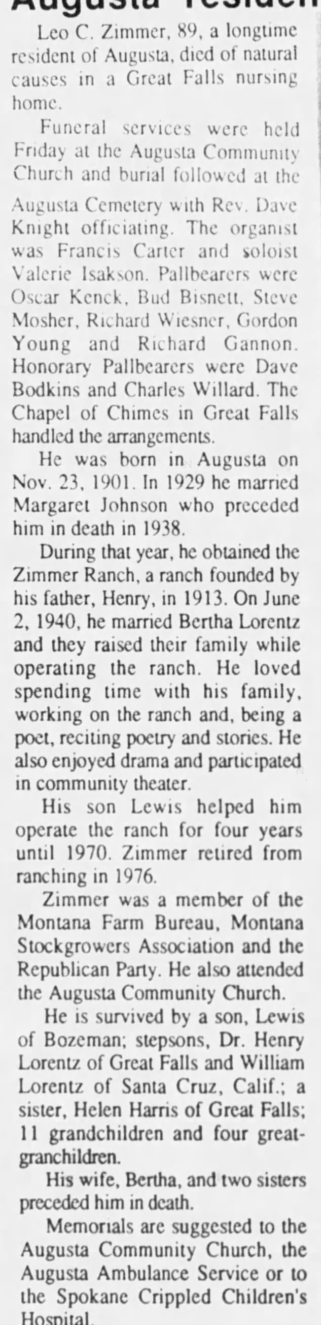 Obituary for Leo C Zimmer
