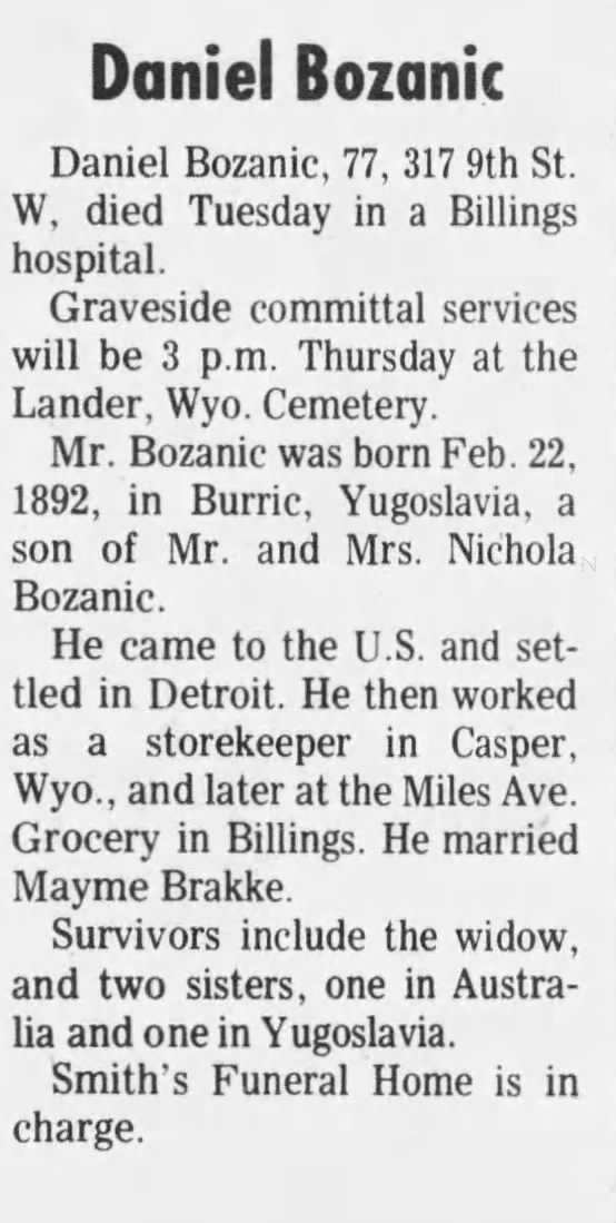 Obituary for Daniel Bozanic (Aged 77)