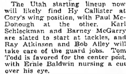 Hy Callister likely to start for the U against Denver Oct 1936