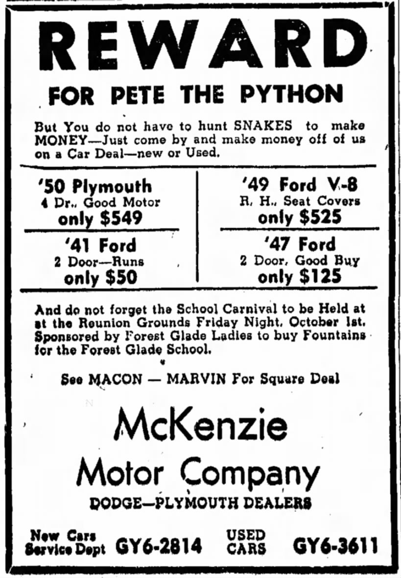 Python Pete Selling Cars