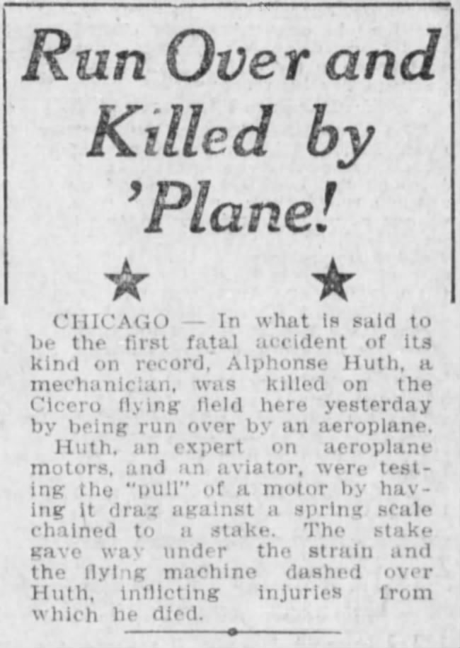 Alphonse Huth: First Man Ever Run Over By A Plane?