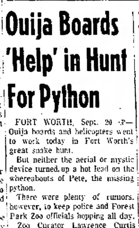 Ouija Boards Employed in Hunt for Python Pete