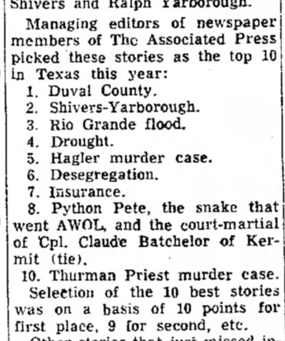 Pete the Python makes the AP's top 10 Texas stories of 1954