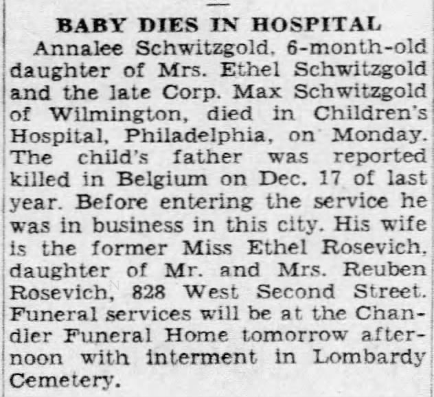 Max Schwitzgold daughter death