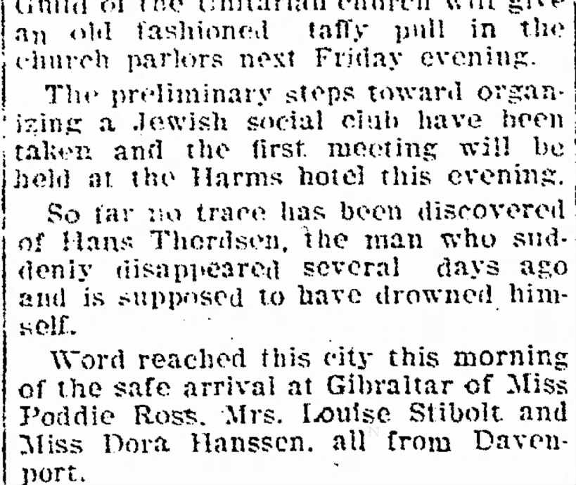 Davenport Iowa Newspaper clipping "The Davenport Democrat and Leader" 17 Nov 1903