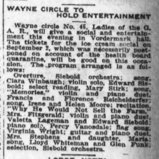 191Whiteman, Lloyd  Wayne Circle to Hold Entertainment
