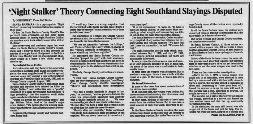'Night Stalker' Theory Connecting Eight Southland Slayings Disputed (part 1)