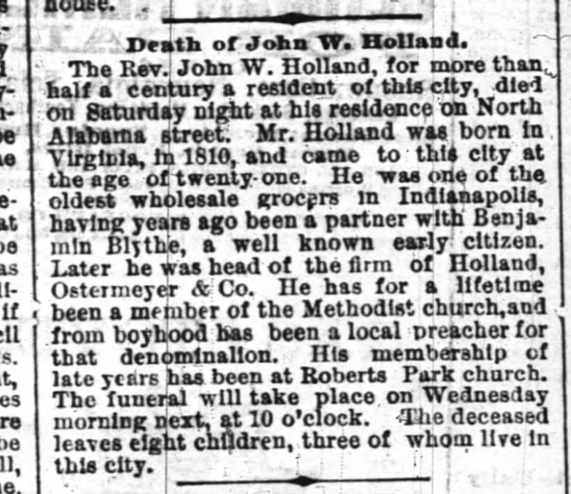 Rev John W. Holland, possibly family; obit
