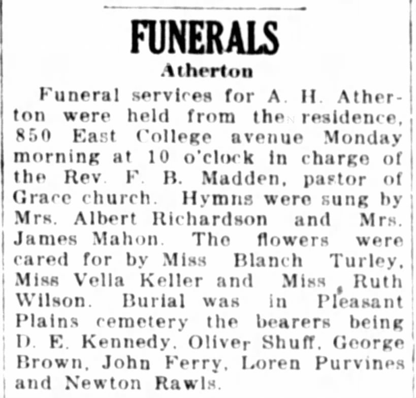 A H Atherton funeral (Albert) 16 Oct 1917