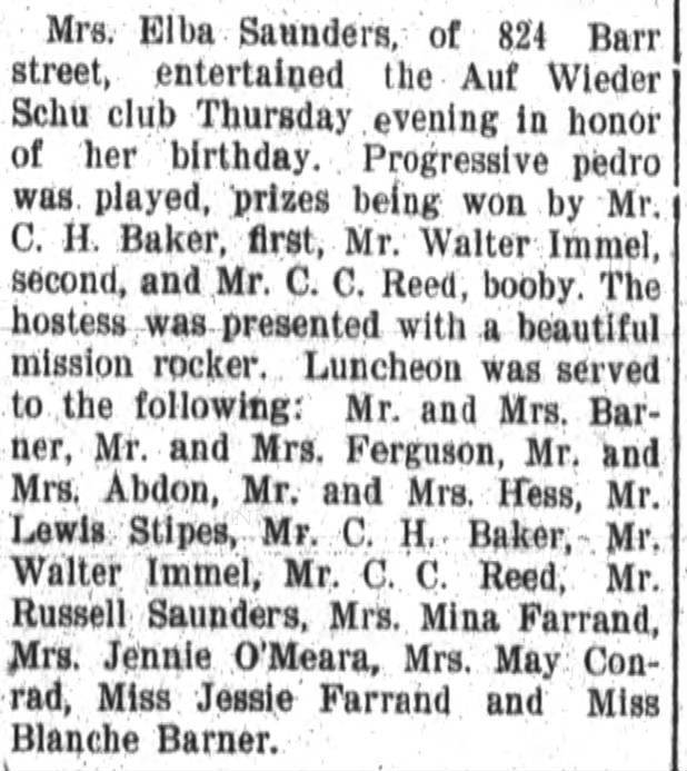 Elba Saunders Auf Wieder Schu club 23 January 1909 Fort Wayne Daily News
