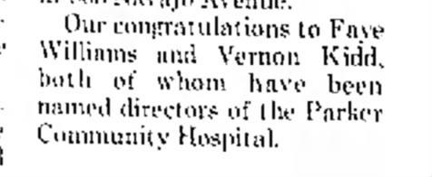 Vernon Kidd, named director of Parker Community Hospital