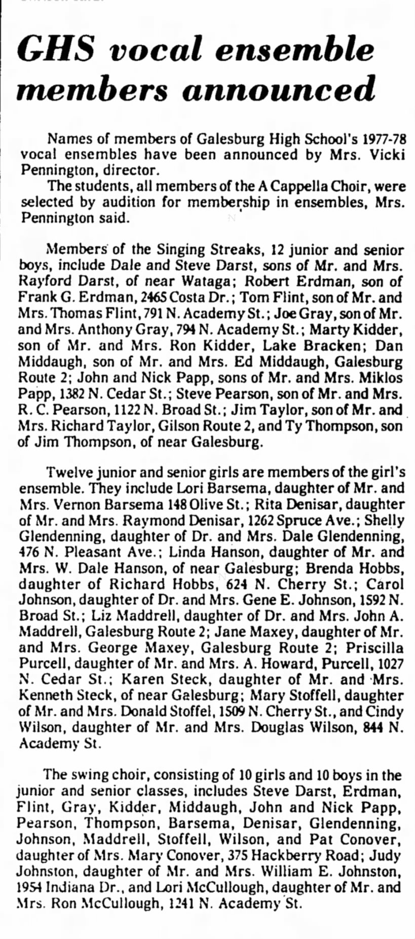 GHS Ensembles, 1977