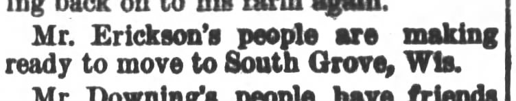 could Mr. Erickson's people be David Seaberg and Sophia?  10 Nov 1885
