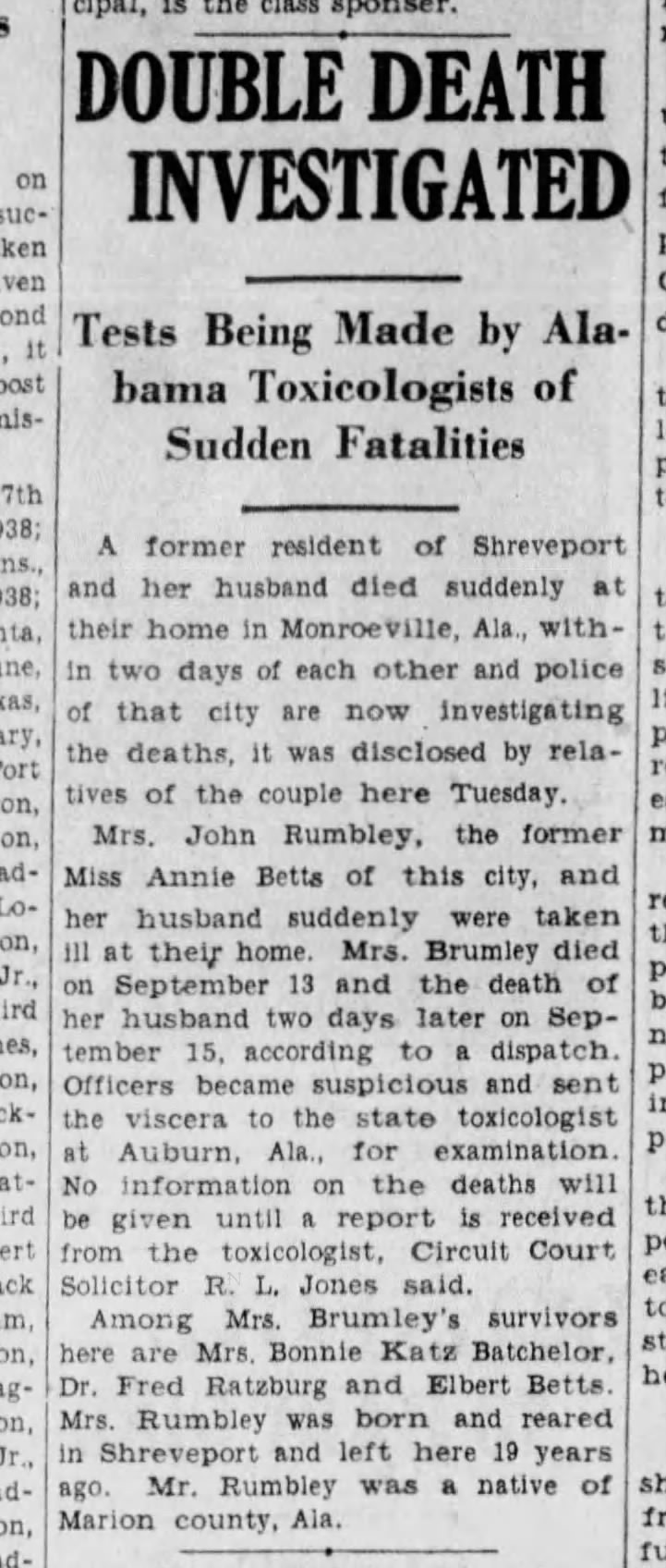 Annie Betts and John Rumbley Deaths