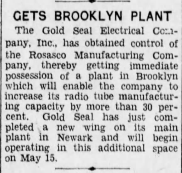 Rosasco Manufacturing Company-- Brooklyn DAily Eagle 11 May 1929