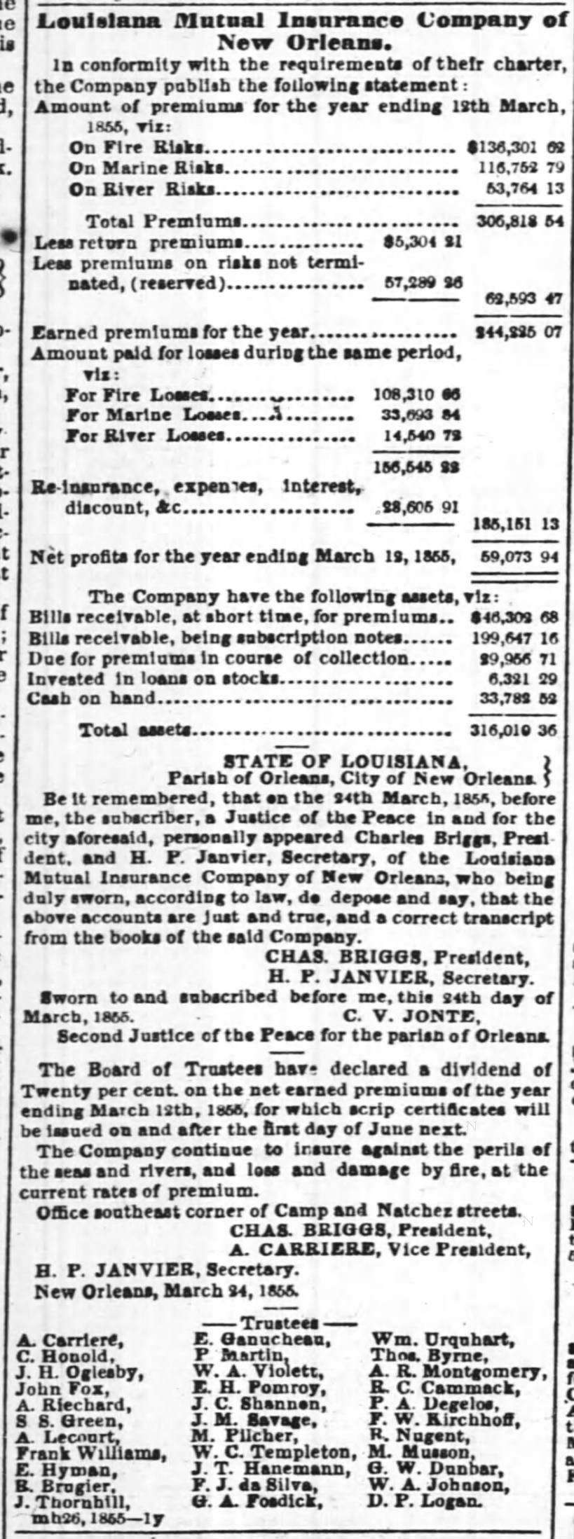Louisiana Mutual Ins. Co.
H. P. Janvier, secy