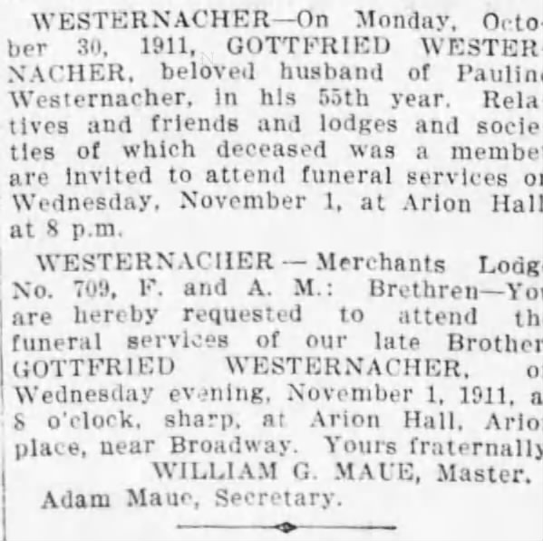 Westernacher death noticed