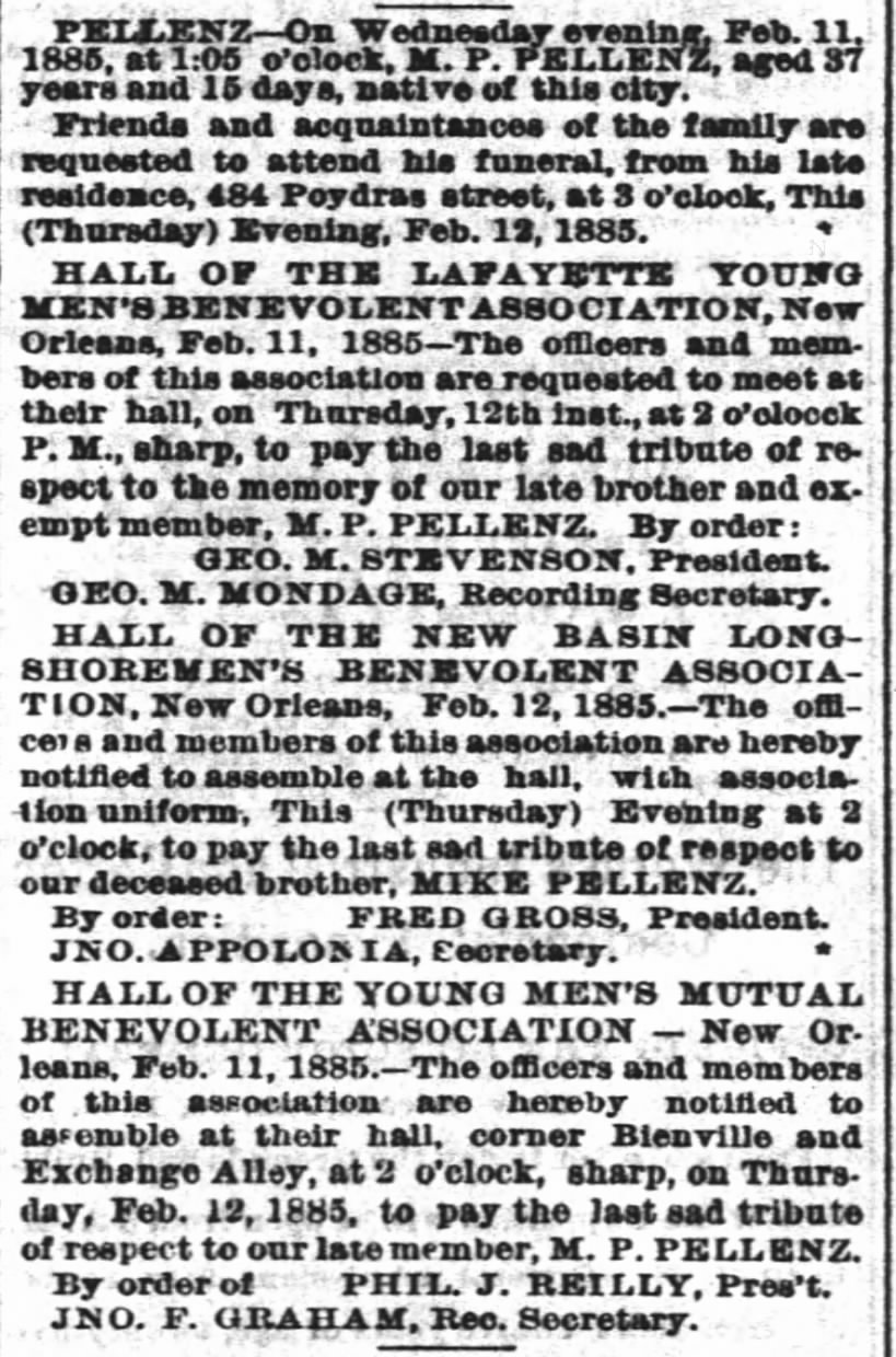 Daily Picayune 12 Feb 1885 PAge 4 Col 5