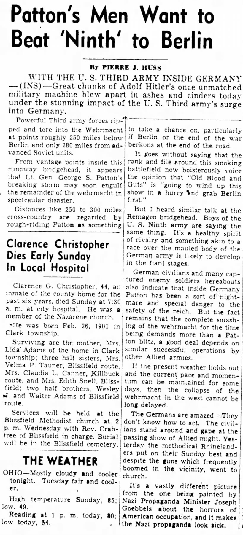 1945 Pierre J Huss with Patton Coshocton Tribune OH March 26