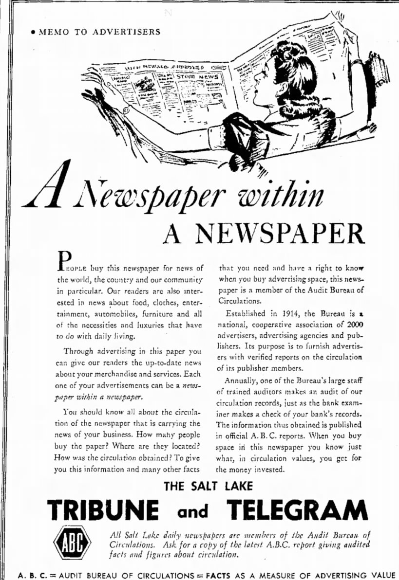 1942 Salt Lake City Tribune and Telegram see Arthur C Deck Salt Lake City Tribune UT February 19
