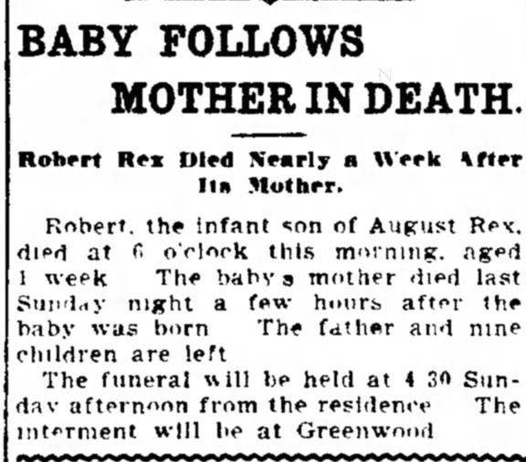 Baby Follows Mother In Death: Robert Rex Died Nearly a Week After His Mother